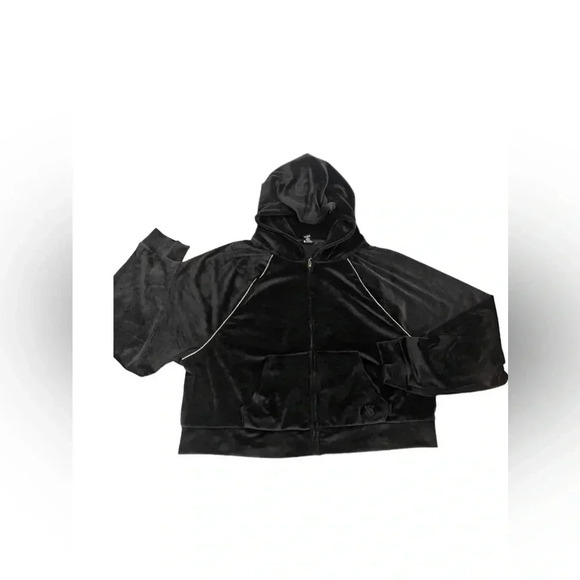 Victoria’s Secret On Point Black Full Zip Velour Hoodie Women’s size Large - Picture 7 of 13